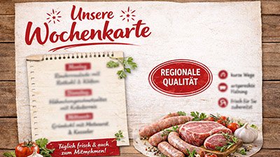 Aktuelle Wochenkarte Wochenkarte der Landfleischerei Potthoff mit wechselnden Mittagsgerichten